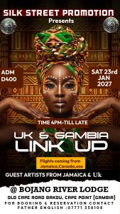 Flyer for UK and Gambia Link Up at Bojang River Lodge in The Gambia